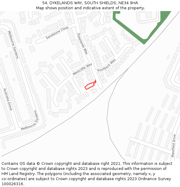 54, DYKELANDS WAY, SOUTH SHIELDS, NE34 9HA: Location map and indicative extent of plot