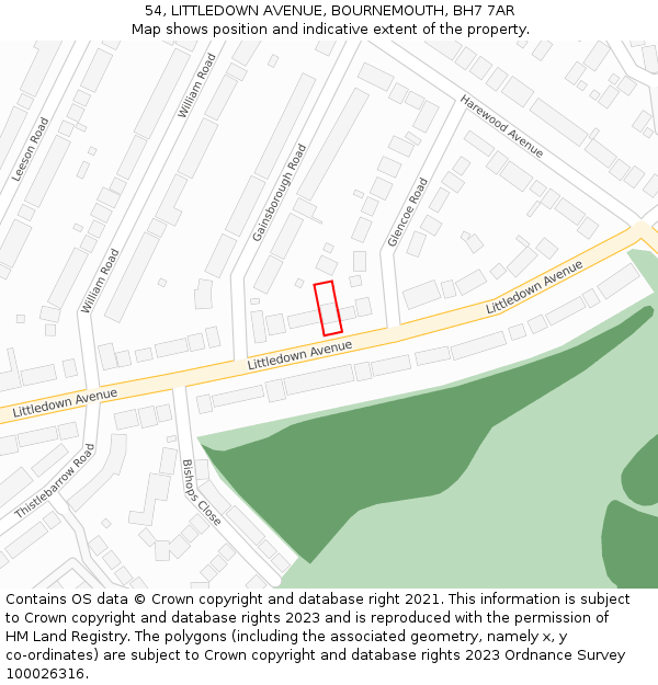 54, LITTLEDOWN AVENUE, BOURNEMOUTH, BH7 7AR: Location map and indicative extent of plot