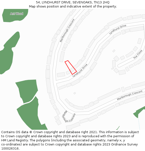 54, LYNDHURST DRIVE, SEVENOAKS, TN13 2HQ: Location map and indicative extent of plot