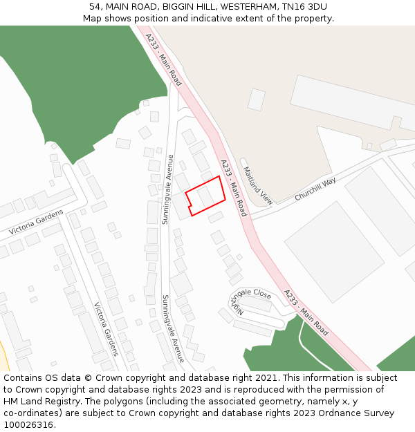 54, MAIN ROAD, BIGGIN HILL, WESTERHAM, TN16 3DU: Location map and indicative extent of plot