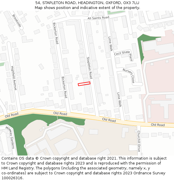 54, STAPLETON ROAD, HEADINGTON, OXFORD, OX3 7LU: Location map and indicative extent of plot