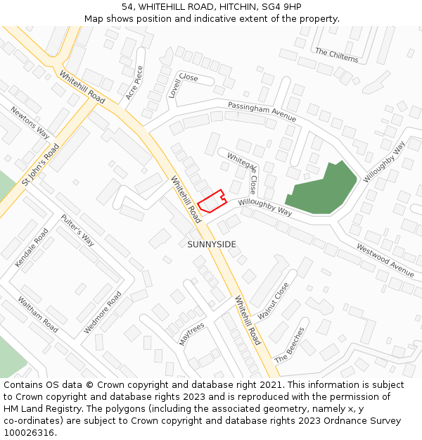 54, WHITEHILL ROAD, HITCHIN, SG4 9HP: Location map and indicative extent of plot