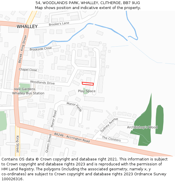 54, WOODLANDS PARK, WHALLEY, CLITHEROE, BB7 9UG: Location map and indicative extent of plot