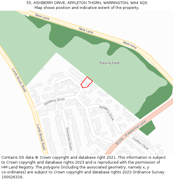 55, ASHBERRY DRIVE, APPLETON THORN, WARRINGTON, WA4 4QS: Location map and indicative extent of plot