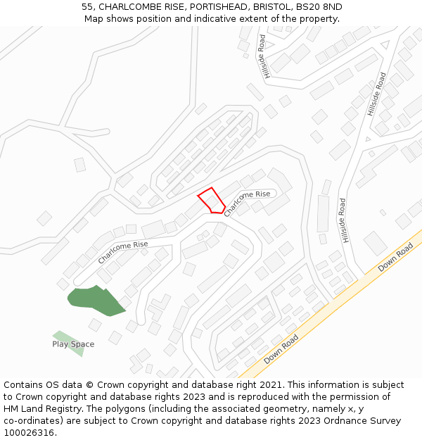 55, CHARLCOMBE RISE, PORTISHEAD, BRISTOL, BS20 8ND: Location map and indicative extent of plot