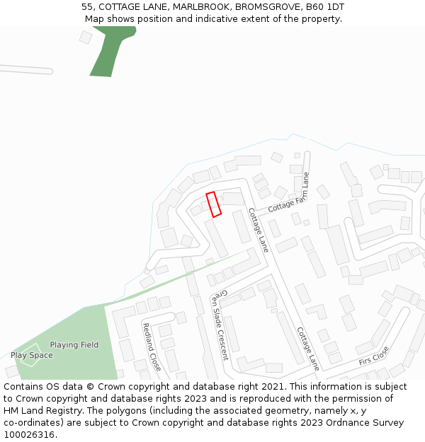 55, COTTAGE LANE, MARLBROOK, BROMSGROVE, B60 1DT: Location map and indicative extent of plot