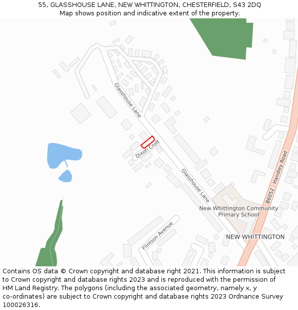 55, GLASSHOUSE LANE, NEW WHITTINGTON, CHESTERFIELD, S43 2DQ: Location map and indicative extent of plot