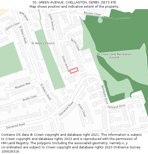 55, GREEN AVENUE, CHELLASTON, DERBY, DE73 6TE: Location map and indicative extent of plot