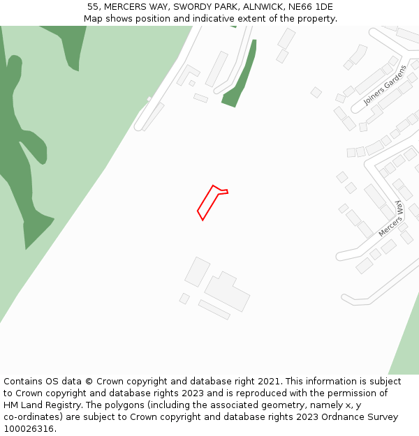 55, MERCERS WAY, SWORDY PARK, ALNWICK, NE66 1DE: Location map and indicative extent of plot