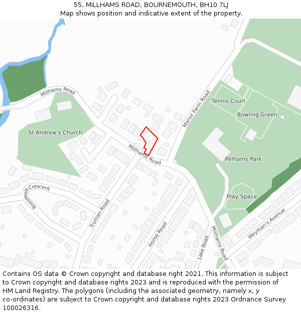 55, MILLHAMS ROAD, BOURNEMOUTH, BH10 7LJ: Location map and indicative extent of plot