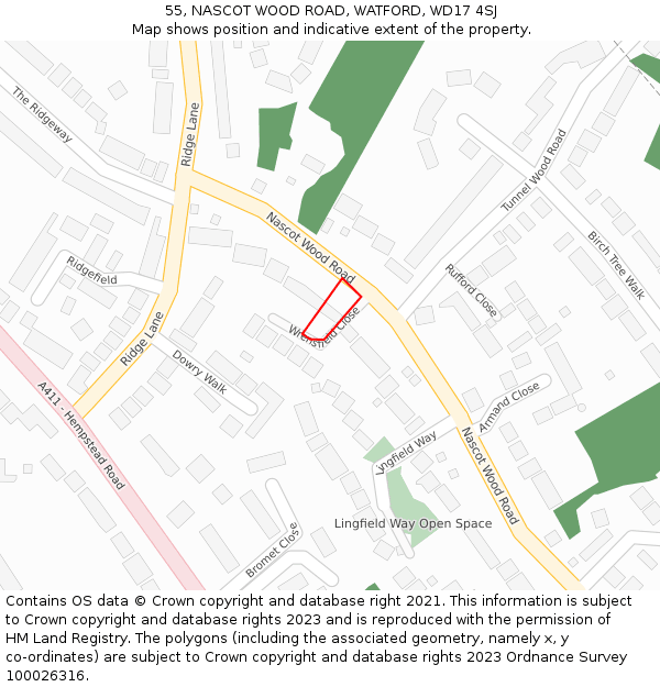 55, NASCOT WOOD ROAD, WATFORD, WD17 4SJ: Location map and indicative extent of plot