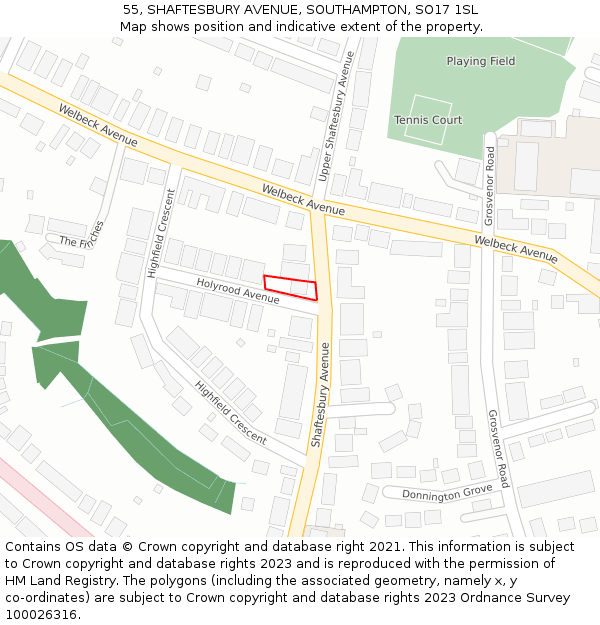 55, SHAFTESBURY AVENUE, SOUTHAMPTON, SO17 1SL: Location map and indicative extent of plot