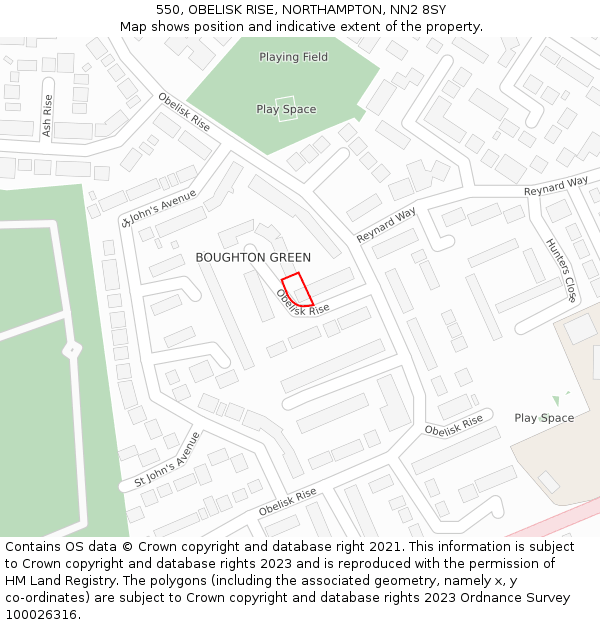 550, OBELISK RISE, NORTHAMPTON, NN2 8SY: Location map and indicative extent of plot