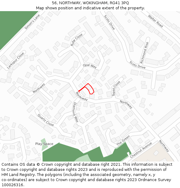 56, NORTHWAY, WOKINGHAM, RG41 3PQ: Location map and indicative extent of plot