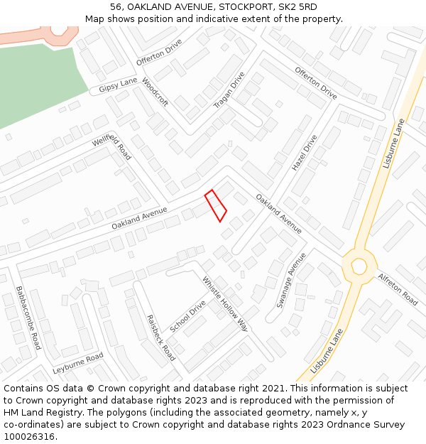 56, OAKLAND AVENUE, STOCKPORT, SK2 5RD: Location map and indicative extent of plot