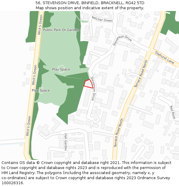 56, STEVENSON DRIVE, BINFIELD, BRACKNELL, RG42 5TD: Location map and indicative extent of plot