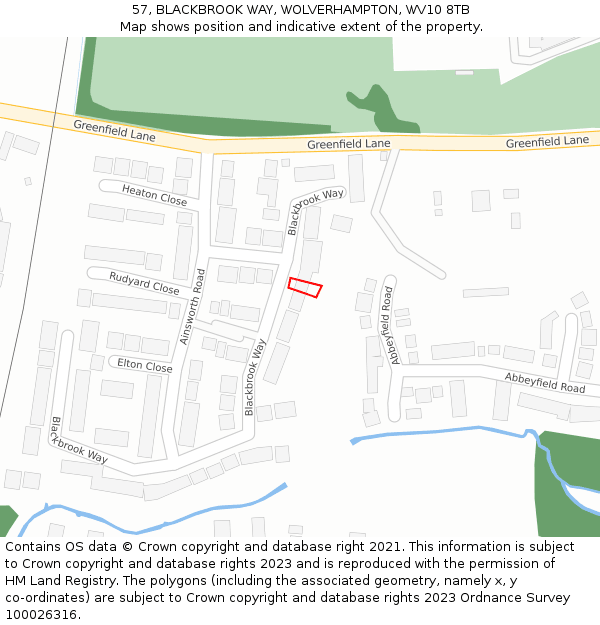 57, BLACKBROOK WAY, WOLVERHAMPTON, WV10 8TB: Location map and indicative extent of plot