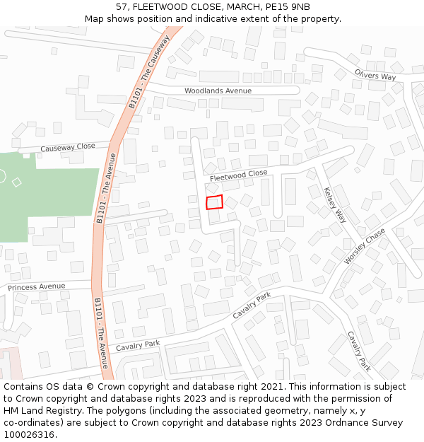 57, FLEETWOOD CLOSE, MARCH, PE15 9NB: Location map and indicative extent of plot