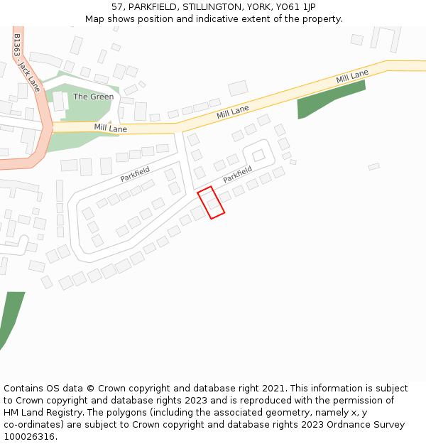 57, PARKFIELD, STILLINGTON, YORK, YO61 1JP: Location map and indicative extent of plot