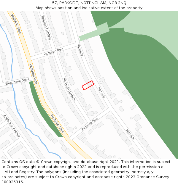 57, PARKSIDE, NOTTINGHAM, NG8 2NQ: Location map and indicative extent of plot