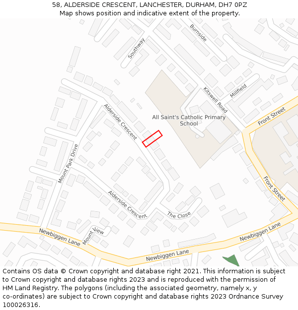 58, ALDERSIDE CRESCENT, LANCHESTER, DURHAM, DH7 0PZ: Location map and indicative extent of plot