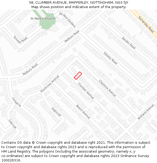 58, CLUMBER AVENUE, MAPPERLEY, NOTTINGHAM, NG3 5JY: Location map and indicative extent of plot