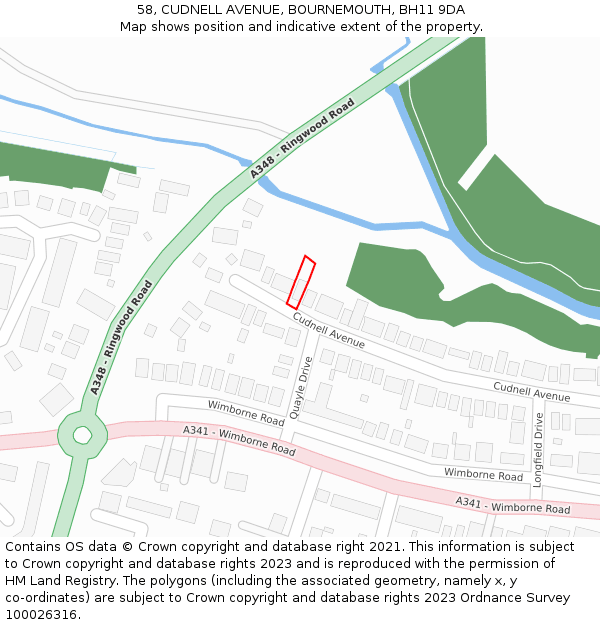 58, CUDNELL AVENUE, BOURNEMOUTH, BH11 9DA: Location map and indicative extent of plot