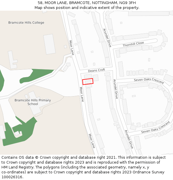 58, MOOR LANE, BRAMCOTE, NOTTINGHAM, NG9 3FH: Location map and indicative extent of plot