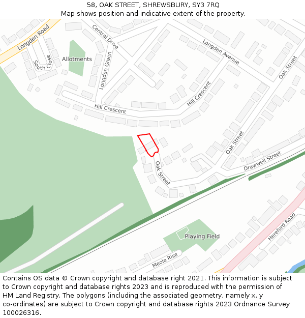 58, OAK STREET, SHREWSBURY, SY3 7RQ: Location map and indicative extent of plot