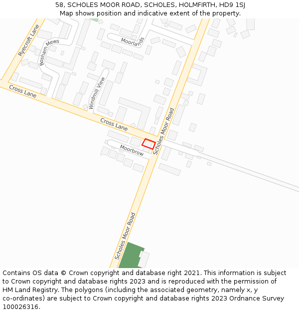 58, SCHOLES MOOR ROAD, SCHOLES, HOLMFIRTH, HD9 1SJ: Location map and indicative extent of plot