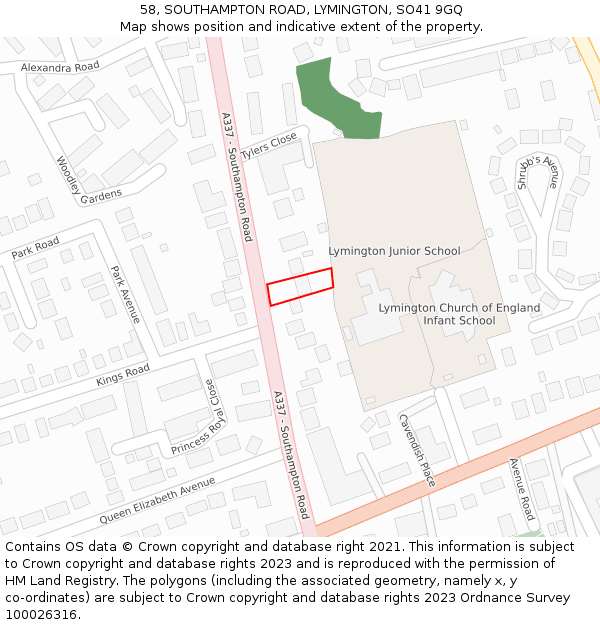 58, SOUTHAMPTON ROAD, LYMINGTON, SO41 9GQ: Location map and indicative extent of plot