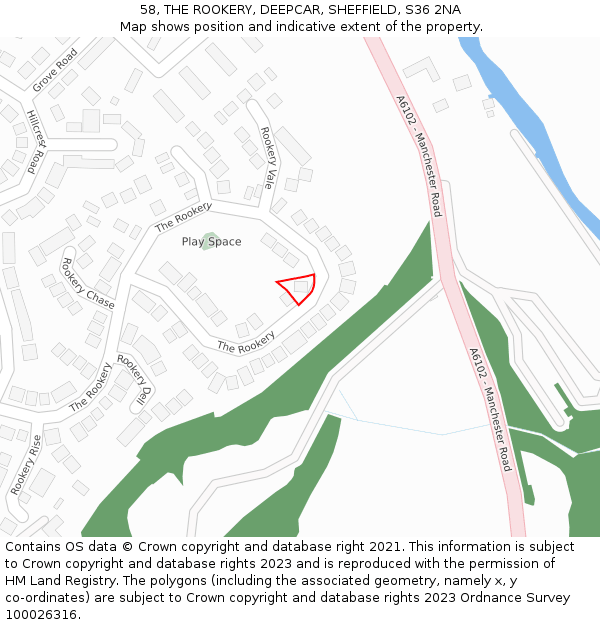 58, THE ROOKERY, DEEPCAR, SHEFFIELD, S36 2NA: Location map and indicative extent of plot