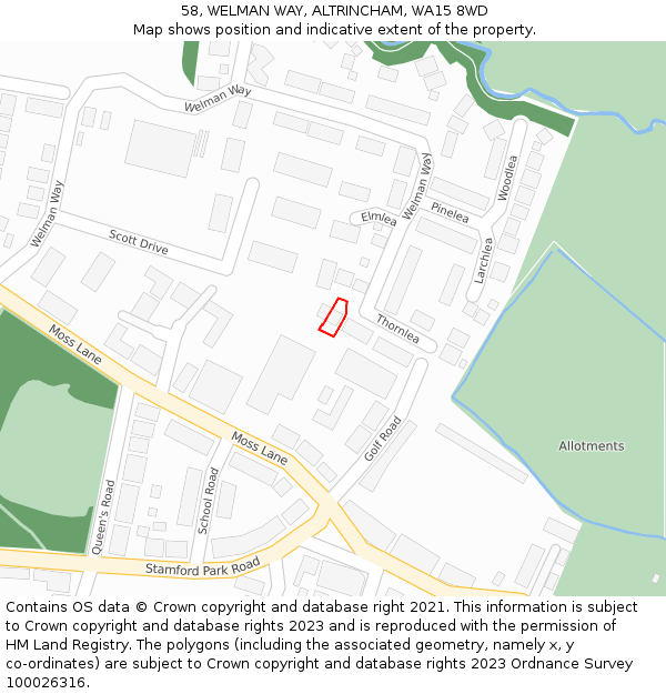 58, WELMAN WAY, ALTRINCHAM, WA15 8WD: Location map and indicative extent of plot