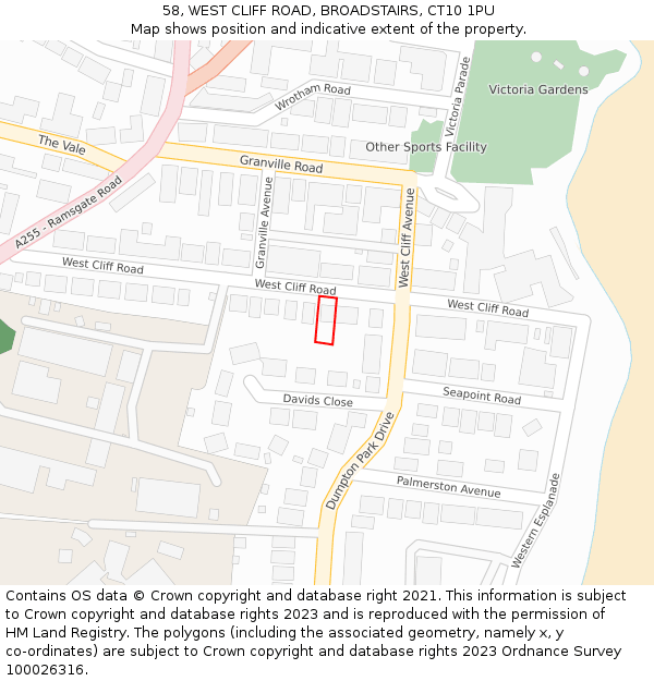 58, WEST CLIFF ROAD, BROADSTAIRS, CT10 1PU: Location map and indicative extent of plot