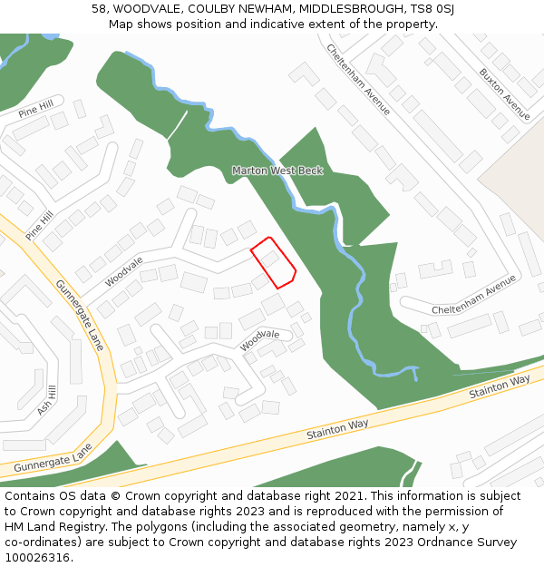 58, WOODVALE, COULBY NEWHAM, MIDDLESBROUGH, TS8 0SJ: Location map and indicative extent of plot