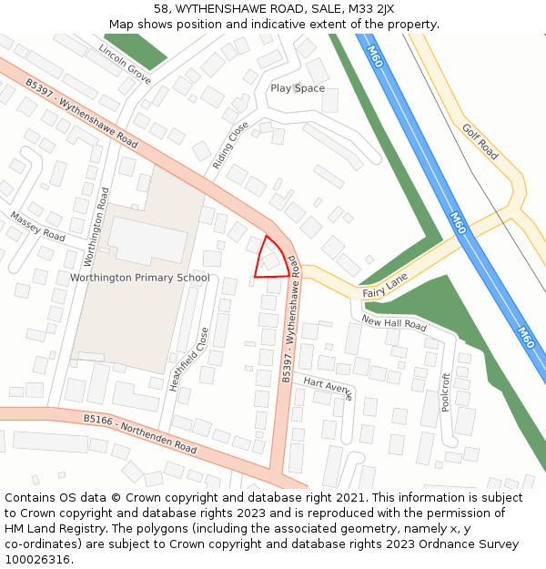 58, WYTHENSHAWE ROAD, SALE, M33 2JX: Location map and indicative extent of plot