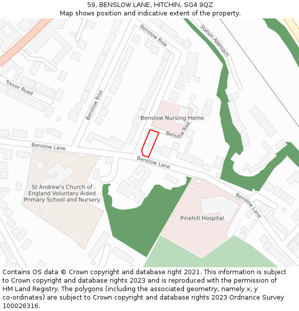 59, BENSLOW LANE, HITCHIN, SG4 9QZ: Location map and indicative extent of plot