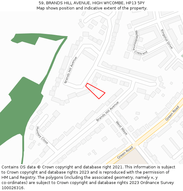 59, BRANDS HILL AVENUE, HIGH WYCOMBE, HP13 5PY: Location map and indicative extent of plot