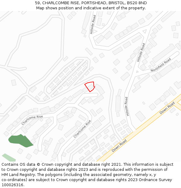 59, CHARLCOMBE RISE, PORTISHEAD, BRISTOL, BS20 8ND: Location map and indicative extent of plot