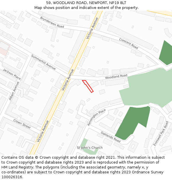 59, WOODLAND ROAD, NEWPORT, NP19 8LT: Location map and indicative extent of plot