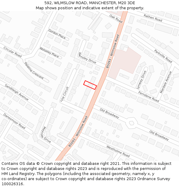 592, WILMSLOW ROAD, MANCHESTER, M20 3DE: Location map and indicative extent of plot