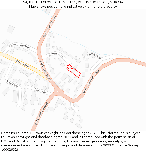 5A, BRITTEN CLOSE, CHELVESTON, WELLINGBOROUGH, NN9 6AY: Location map and indicative extent of plot