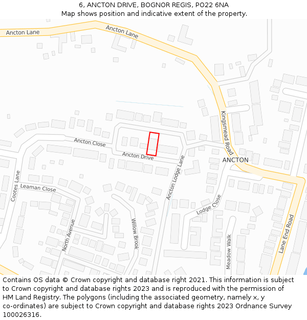 6, ANCTON DRIVE, BOGNOR REGIS, PO22 6NA: Location map and indicative extent of plot