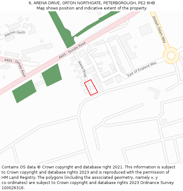 6, ARENA DRIVE, ORTON NORTHGATE, PETERBOROUGH, PE2 6HB: Location map and indicative extent of plot