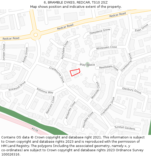 6, BRAMBLE DYKES, REDCAR, TS10 2SZ: Location map and indicative extent of plot