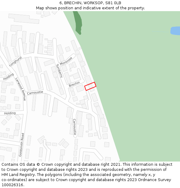 6, BRECHIN, WORKSOP, S81 0LB: Location map and indicative extent of plot