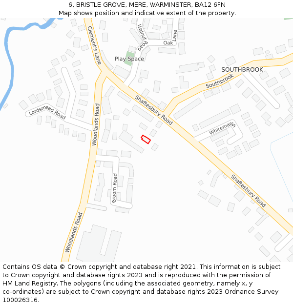 6, BRISTLE GROVE, MERE, WARMINSTER, BA12 6FN: Location map and indicative extent of plot