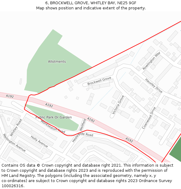 6, BROCKWELL GROVE, WHITLEY BAY, NE25 9GF: Location map and indicative extent of plot