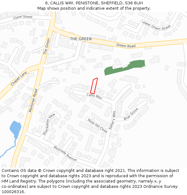 6, CALLIS WAY, PENISTONE, SHEFFIELD, S36 6UH: Location map and indicative extent of plot