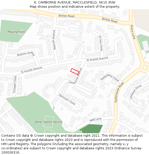 6, CAMBORNE AVENUE, MACCLESFIELD, SK10 3NW: Location map and indicative extent of plot